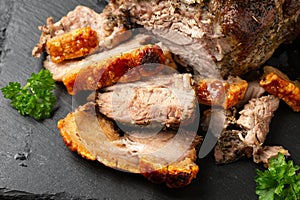 Roast pork boneless shoulder with crispy crackling