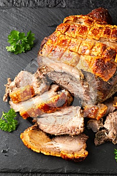 Roast pork boneless shoulder with crispy crackling