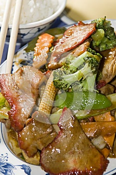 Roast pork with mixed chinese vegetables