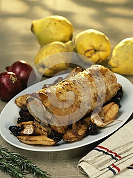 Roast pork with quince and prunes