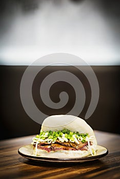 Roast pork soy bean and chive asian fusion sandwich