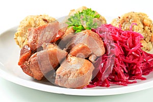 Roast pork with Tyrolean dumplings and red photo