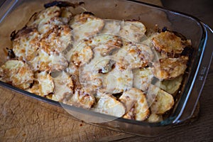 Roast potato moussaka ready for serving