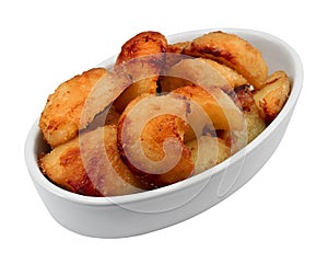 Roast potatoes in a bowl isolated