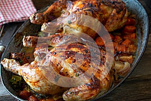 Roast poultry with root vegetable