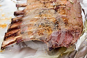 Roast rack of lamb on tinfoil