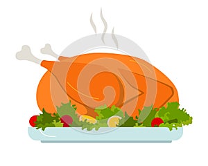 Roast turkey or chicken clip art illustration in flat cartoon vector style