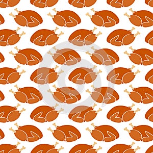 Roast turkey seamless vector pattern. Thanksgiving Christmas celebration dinner food background repeating. For greeting