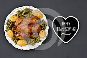Roast turkey and text happy thanksgiving