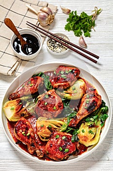 roasted asian glazed chicken thighs with bok choy