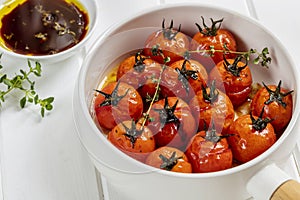 Roasted Balsamic Cherry Tomatoes on White Timber