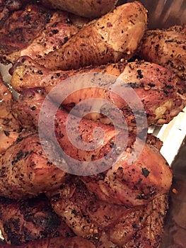 Roasted BBQ chicken legs background
