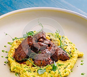 Roasted beef liver with mashed potatoes