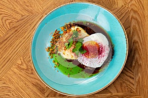 Roasted beefsteak with egg