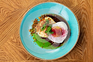 Roasted beefsteak with egg