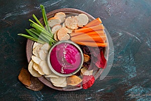 Roasted beet hummus with vegetables