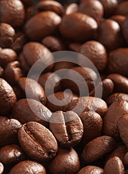 Roasted Black coffee beans. Aroma ingredients. close up. coffee