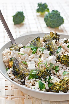 Roasted broccoli and farro salad with feta