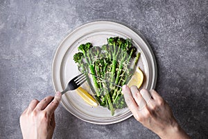 Roasted broccolini on the plate.