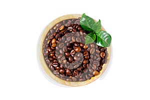 Roasted brown coffee beans isolated on white background.