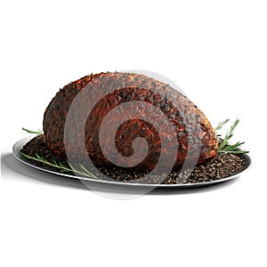 roasted buffalo, stuffed with wild rice and garnished with fresh rosemary,