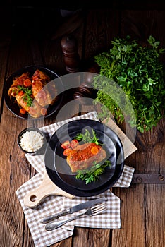 Roasted cabbage rolls with rice and minced meat according to the recipe of omas