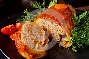 Roasted cabbage rolls with rice and minced meat according to the recipe of omas