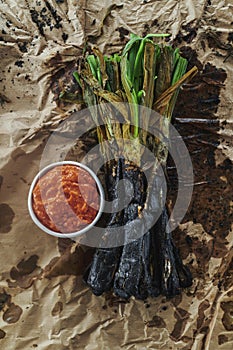 Roasted calcots typical of Catalonia, Spain