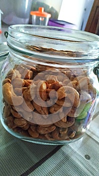 roasted cashew nuts with a salty and savory taste photo