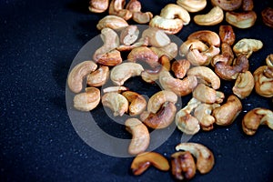 Roasted cashews in the pan.