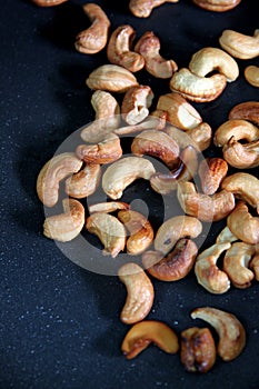 Roasted cashews in the pan.