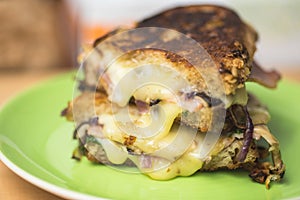 Roasted cheese sandwich with mushrooms