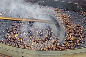 Roasted chestnuts cooked on the grill