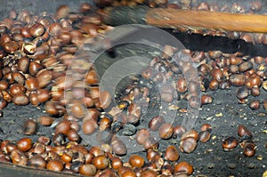 Roasted chestnuts cooked on the grill