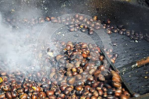 Roasted chestnuts cooked on the grill