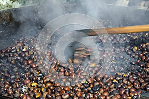 Roasted chestnuts cooked on the grill