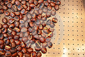 Roasted chestnuts on the pan