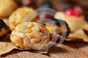 Roasted chestnuts and panellets, typical snack in All Saints Day