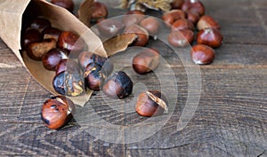 Roasted chestnuts  in a paper bag