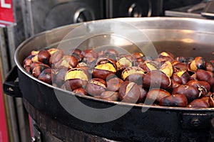 Roasted chestnuts in street cafe
