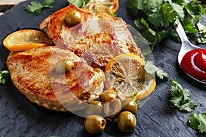 Roasted chicken breast with lemon