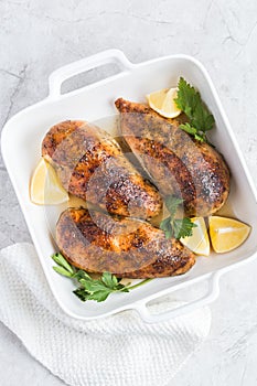 Roasted chicken breast with lemon and spicy herbs