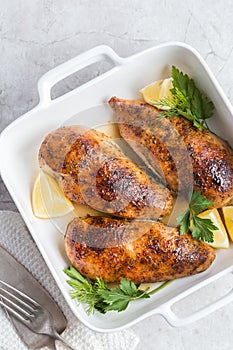 Roasted chicken breast with lemon and spicy herbs