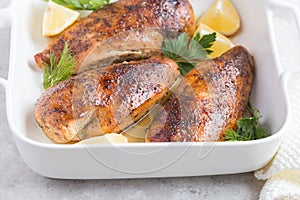 Roasted chicken breast with lemon and spicy herbs