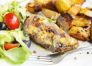 Roasted Chicken Breast with Sweet Potatoes and Salad Garnish