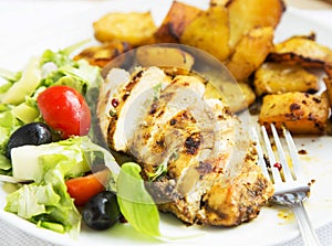 Roasted Chicken Breast with Sweet Potatoes and Salad Garnish
