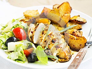 Roasted Chicken Breast with Sweet Potatoes and Salad Garnish