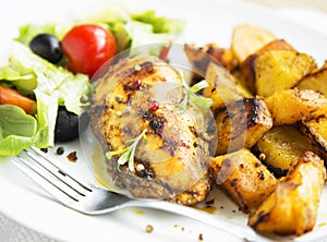 Roasted Chicken Breast with Sweet Potatoes and Salad Garnish