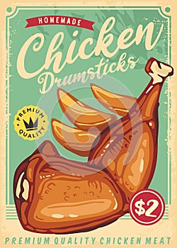 Roasted chicken drumsticks retro poster design