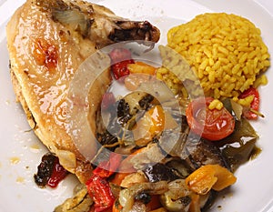 Roasted chicken leg with vegetables